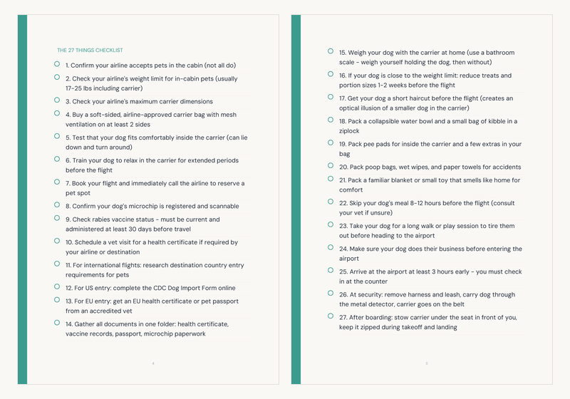 Inside pages showing airline comparison table and checklist